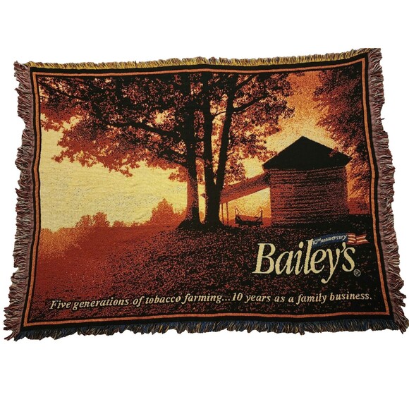 Baileys Family Tobacco 10th Anniversary Tapestry Throw Fringe Cotton Made in USA - Picture 1 of 5